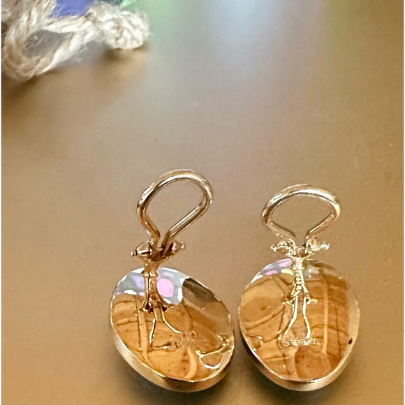 ILLUMINATING ESTATE TAMBETTI 14K BEZELED CABOCHON AQUAMARINE CLIP ON EARRINGS - Picture 5 of 12